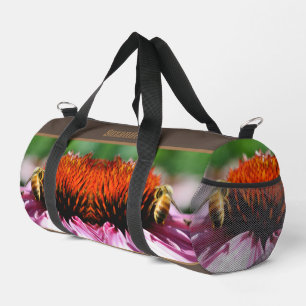 Honey Bee On Coneflower Daisy Personalized Duffle Bag