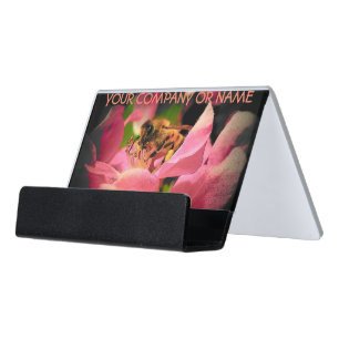 Honey Bee on Crabapple blossom Desk Business Card Holder