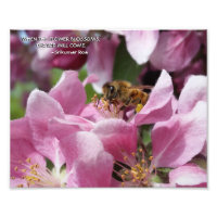 Honey Bee on Crabapple Blossom with Quote