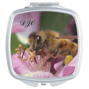 Honey Bee on Crabapple Blossom your Initials Vanity Mirror