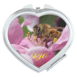 Honey Bee on Crabapple Blossom your Initials Vanity Mirror