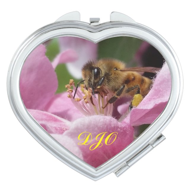 Honey Bee on Crabapple Blossom your Initials Vanity Mirror (Front)