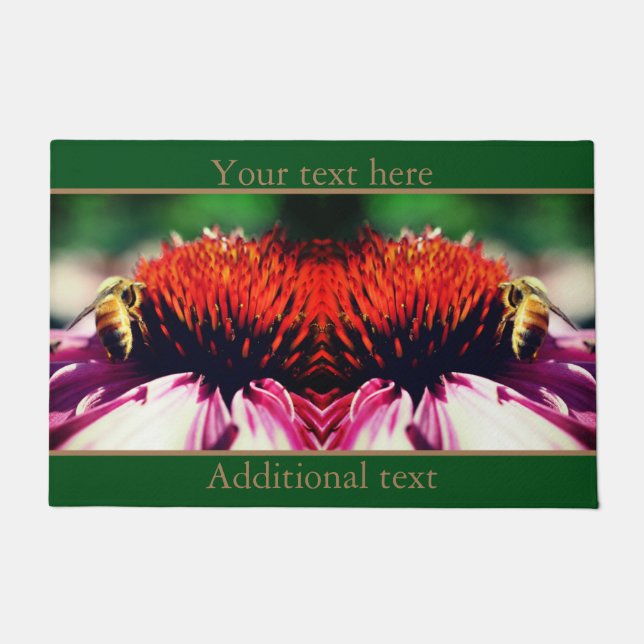 Honey Bee On Echinacea Flower Personalized   Doormat (Front)