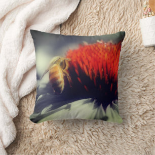 Honey Bee On Echinacea Flower Throw Pillow