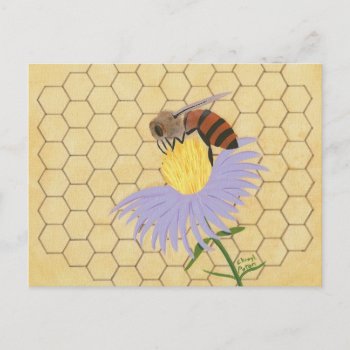 Honey Bee On Flower Honeycomb Background Postcards by Cherylsart at Zazzle