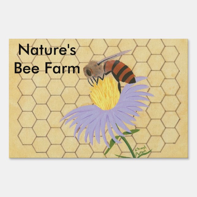 Honey bee on flower honeycomb background Yard Sign (Front)