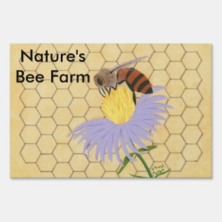 Honey bee on flower honeycomb background Yard Sign