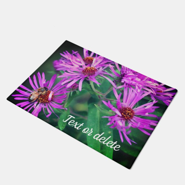 Honey Bee On New England Aster Flower Personalized Doormat (Angled)