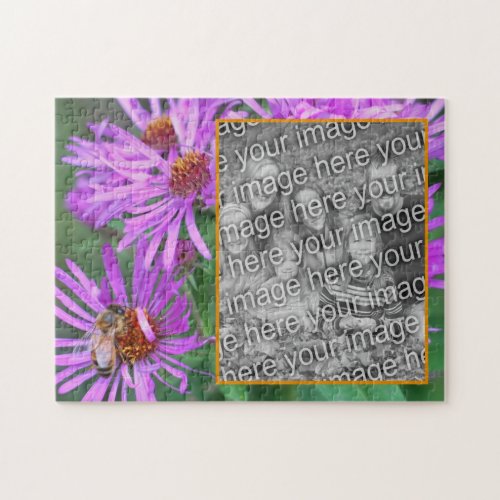 Honey Bee On Pink Aster Flower Add Your Photo  Jigsaw Puzzle