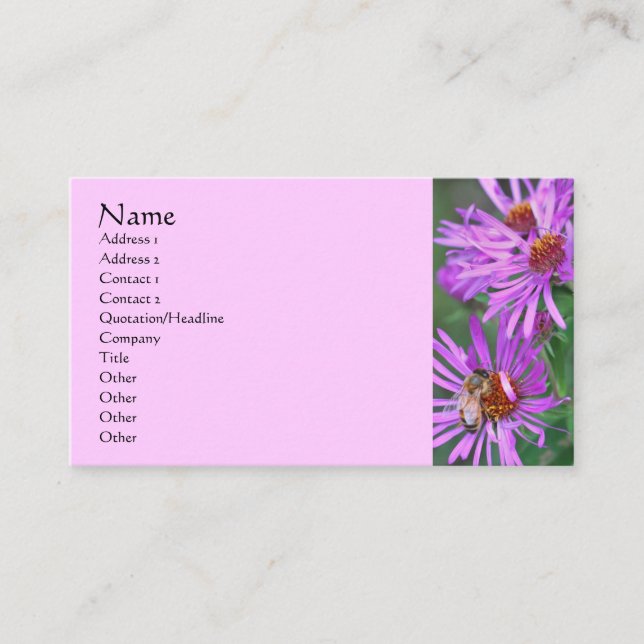 Honey Bee On Pink Aster Flower Business Card (Front)