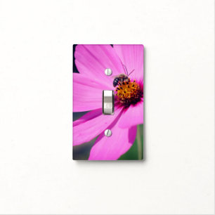 Honey Bee On Pink Cosmos Flower Close Up Light Switch Cover