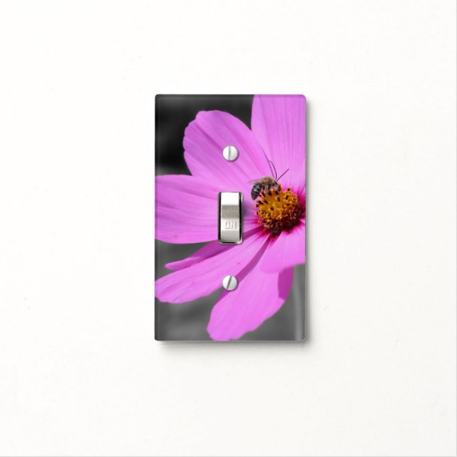 Honey Bee On Pink Cosmos Flower Nature Light Switch Cover (In Situ)