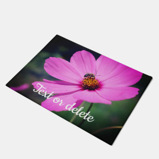 Honey Bee On Pink Cosmos Flower Personalized Doormat
