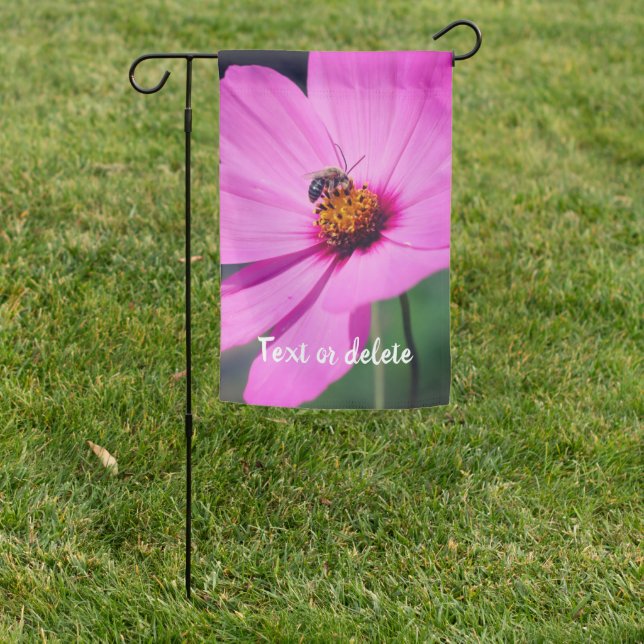 Honey Bee On Pink Cosmos Flower Personalized Garden Flag (In SItu)