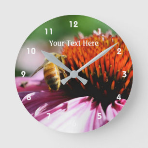 Honey Bee On Pink Daisy Flower Personalized Round Clock