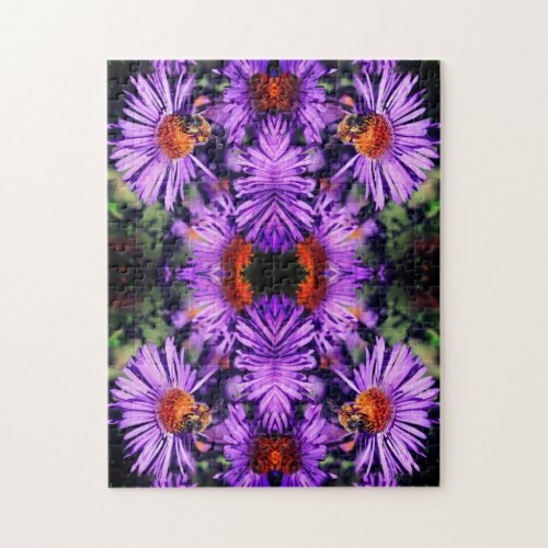 Honey Bee On Purple Aster Flower Abstract Jigsaw Puzzle