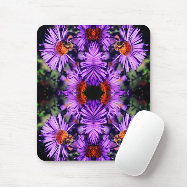 Honey Bee On Purple Aster Flower Abstract Mouse Pad (With Mouse)