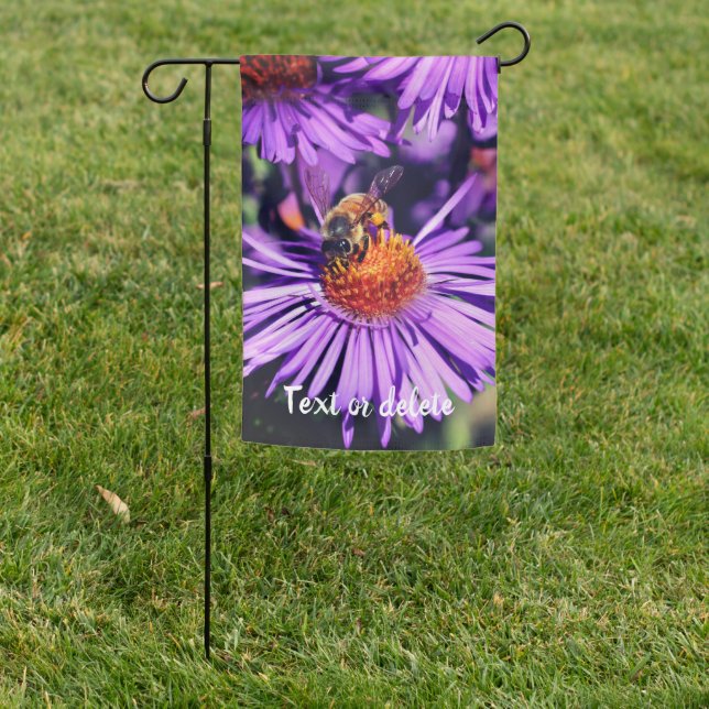 Honey Bee On Purple Aster Flower Personalized Garden Flag (In SItu)