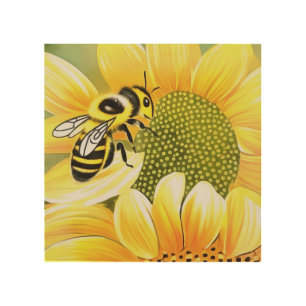 Honey Bee On Sunflower Cute Naive Art