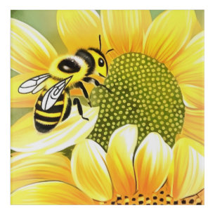 Honey Bee On Sunflower Cute Naive Art