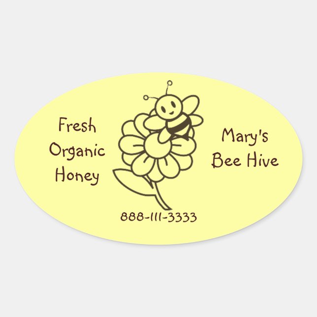 Honey Bee Oval Label Stickers (Front)