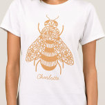 Honey Bee Personalized T-Shirt<br><div class="desc">A golden floral honey bee for those who love nature and pollinators.  Original art by Nic Squirrell. Change the name or text to personalize.</div>