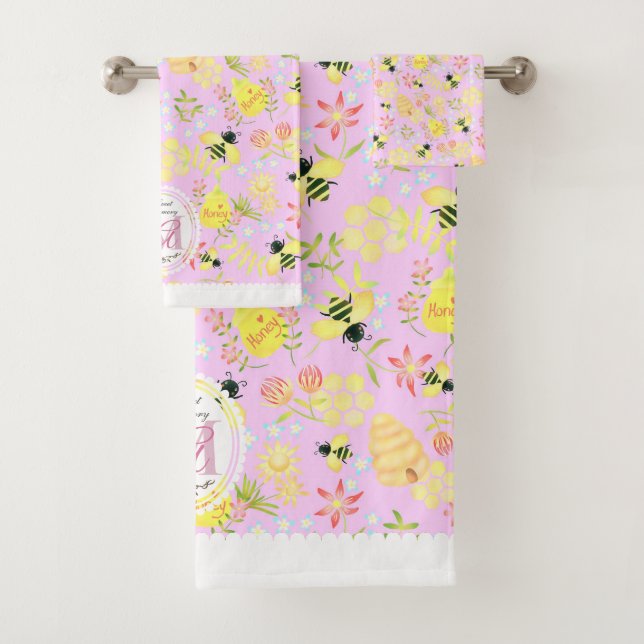 Honey Bee Pink Bath Towel Set (Insitu)
