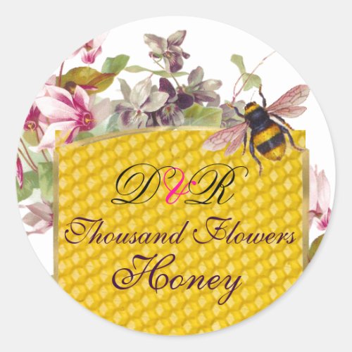 HONEY BEEPINK CYCLAMEN FLOWERS BEEKEEPER MONOGRAM CLASSIC ROUND STICKER