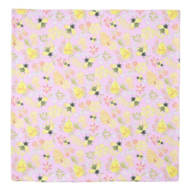 Honey Bee Pink Duvet Cover (Front)