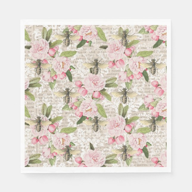 Honey Bee Pink Floral Napkins (Front)