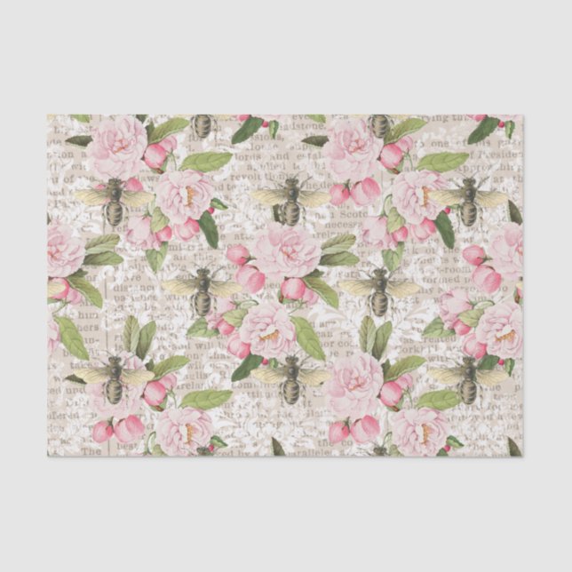 Honey Bee Pink Floral Tissue Paper (Front)