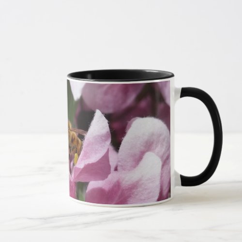 Honey Bee Pollinating Pink Crabapple Tree Blossom Mug