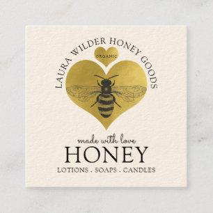 Honey Bee Products Illustrated Logo Gold Foil Square Business Card
