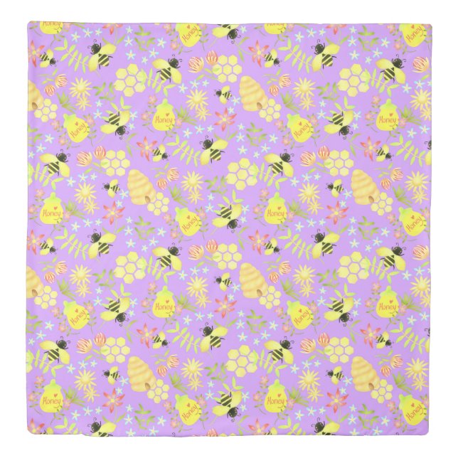 Honey Bee Purple Duvet Cover (Front)
