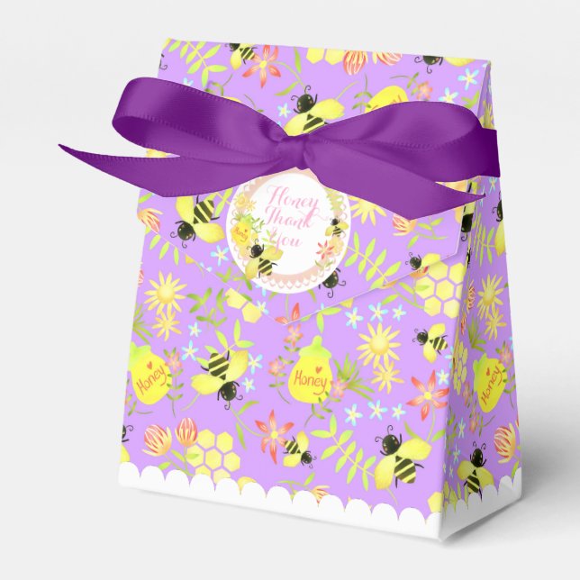 Honey Bee Purple Favor Boxes (Front Side)