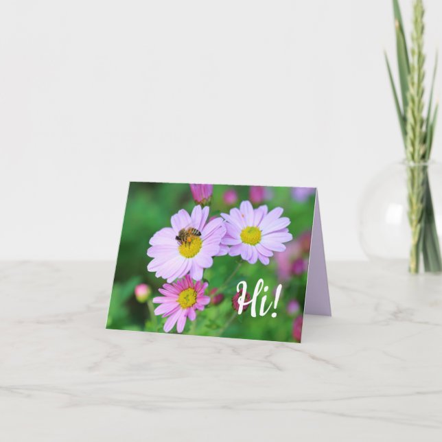 Honey Bee Purple Flower Hi! Blank Photo Note Card (Front)
