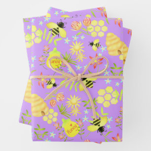 Honey Bee Purple Wrapping Paper Sheets