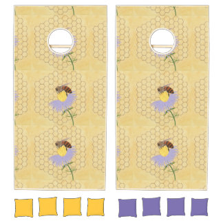 Honey Bee Purple Yellow Flower Cornhole Set