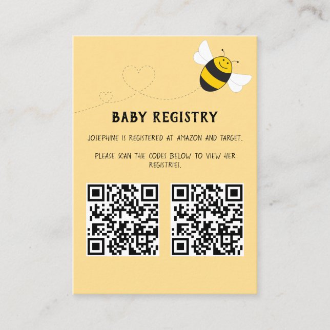 Honey Bee QR Code Baby Registry Enclosure Card (Front)
