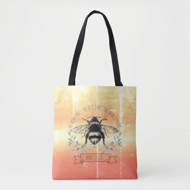 Honey Bee Quote Illustrated Graphic Tote Bag (Front)