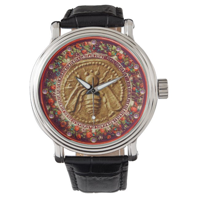 HONEY BEE / RED GREEN FLORENTINE FLORAL CROWN WATCH (Front)