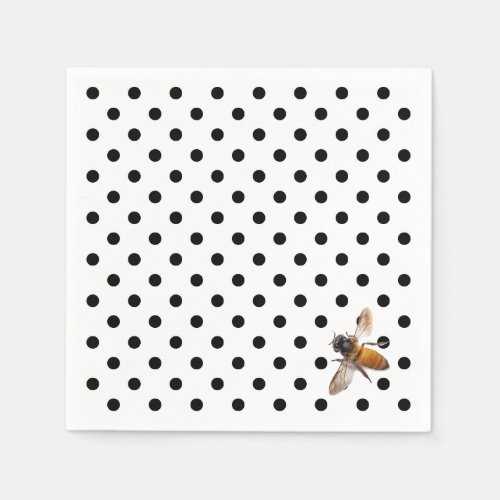 Honey Bee  retro black white polka_dot pattern Napkins