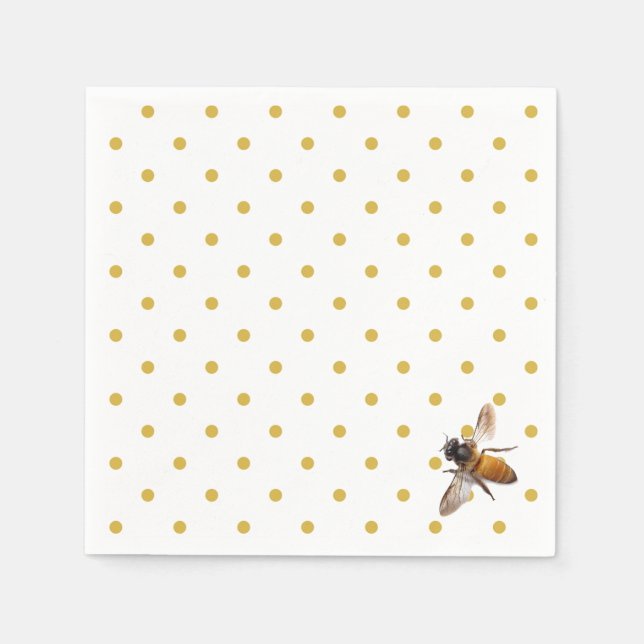 Honey Bee | retro gold and white polka-dot pattern Paper Napkins (Front)