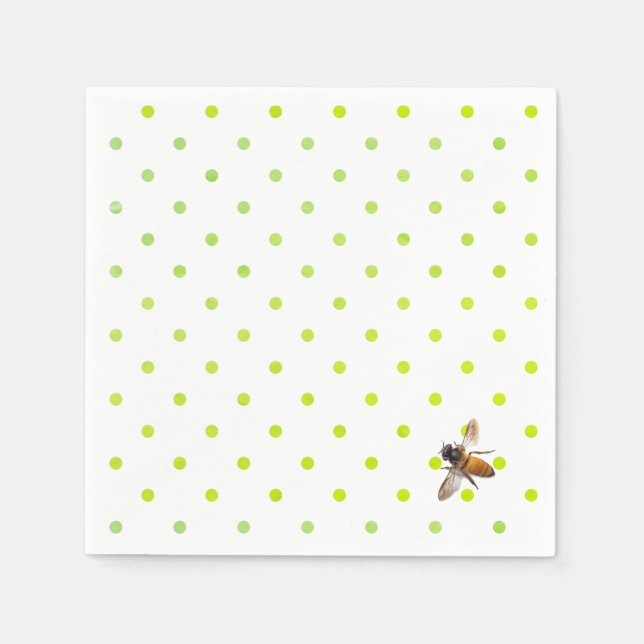 Honey Bee | retro green polka-dot pattern Napkins (Front)