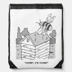 Honey Bee Returns to its Beehive. Funny Drawstring Bag