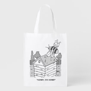 Honey Bee Returns to its Beehive. Funny Grocery Bag