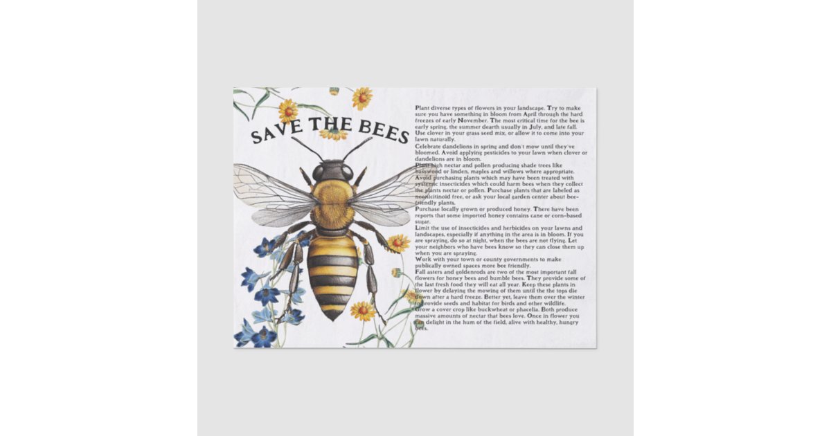 Honey Bee Save the Bees Tips Decoupage Tissue Paper | Zazzle