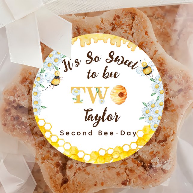 Honey Bee Second Bee-day Birthday  Classic Round Sticker (Creator Uploaded)
