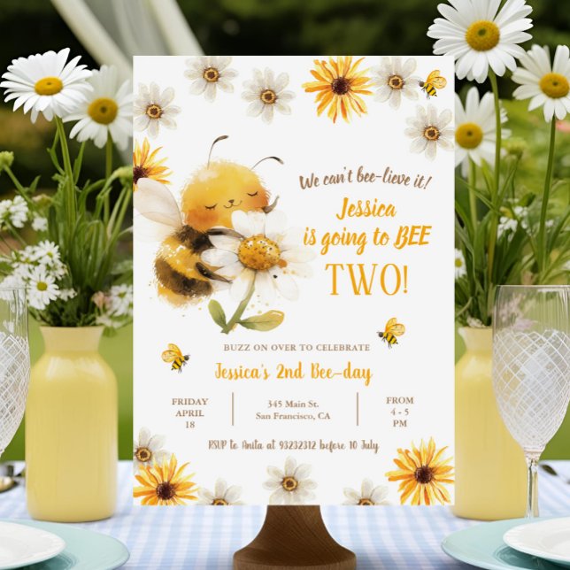 Honey Bee Second Birthday - Daisy Bee 2nd Birthday Invitation (Creator Uploaded)