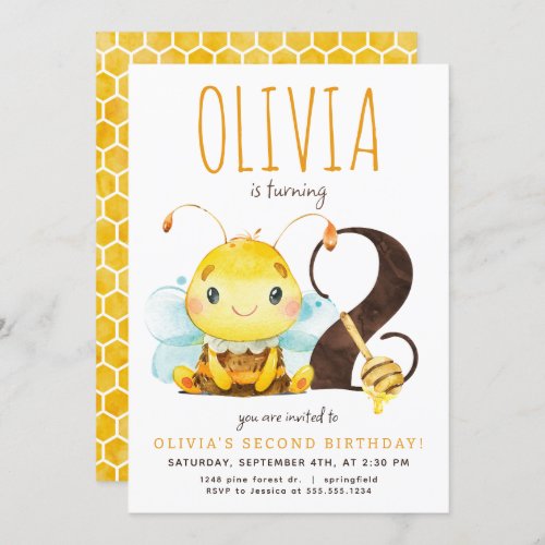 Honey Bee Second Birthday Invitation